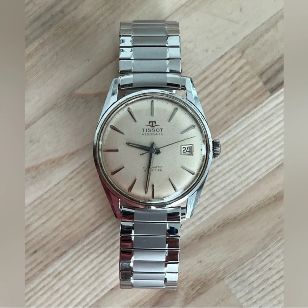 Tissot Men's Watch Visodate Automatic Seastar RARE Vintage Silver Tone Dial Date